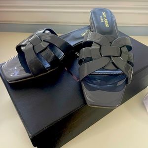 MOVING SALE! YSL dark gray sandals- patent leather